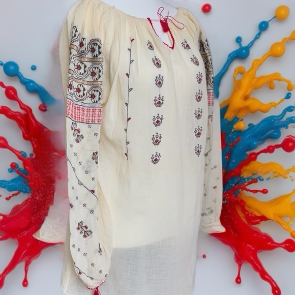 Linen Vintage Eastern European Folk Blouse in Creamer - Picture 8 of 10